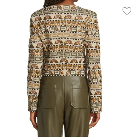 Veronica Beard Daryl Embellished Tan Brown Geometric Cotton Jacket - Picture 2 of 14